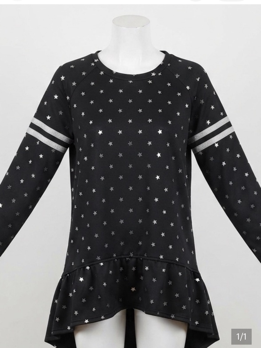 Diadora Kids Black Silver Star
Print High Low Ruffle Hem
Sweatshirt Tunic